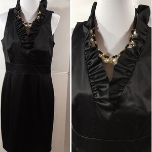 Taylor black ruffle neck date dress